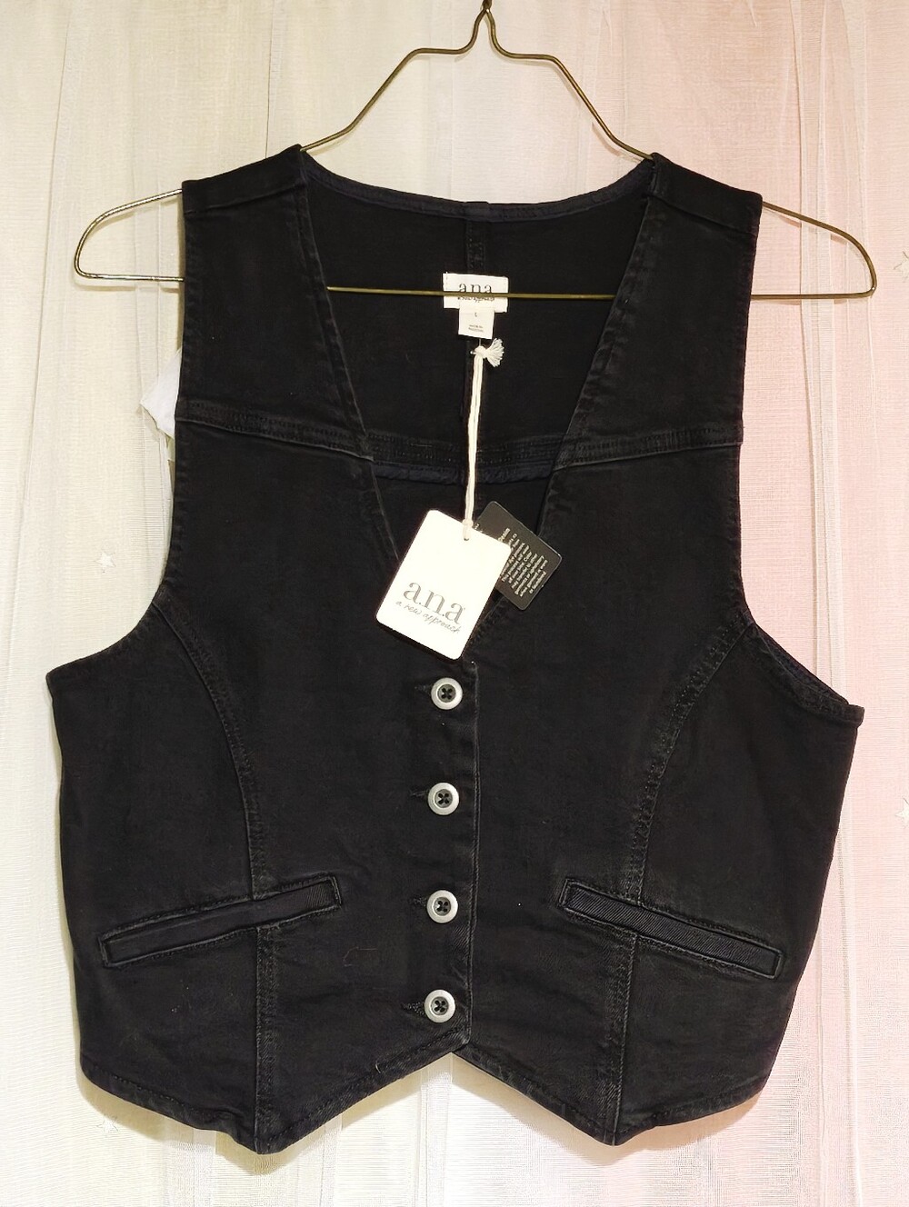 a.n.a (A New Approach) Women's Cropped Denim Vest in Faded black Sz L NWT